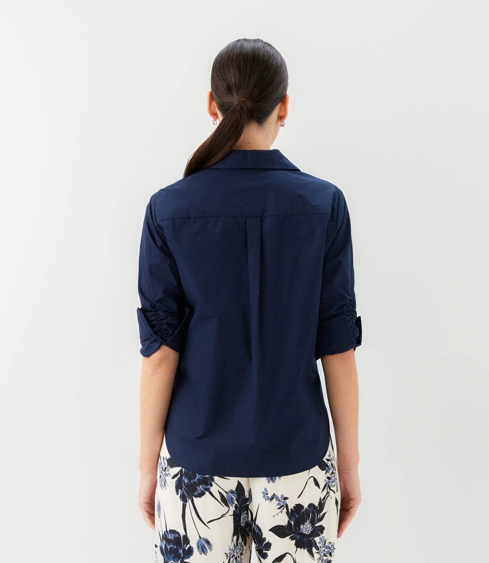 Ruched Sleeve Button-Up Shirt