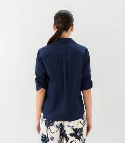 Ruched Sleeve Button-Up Shirt