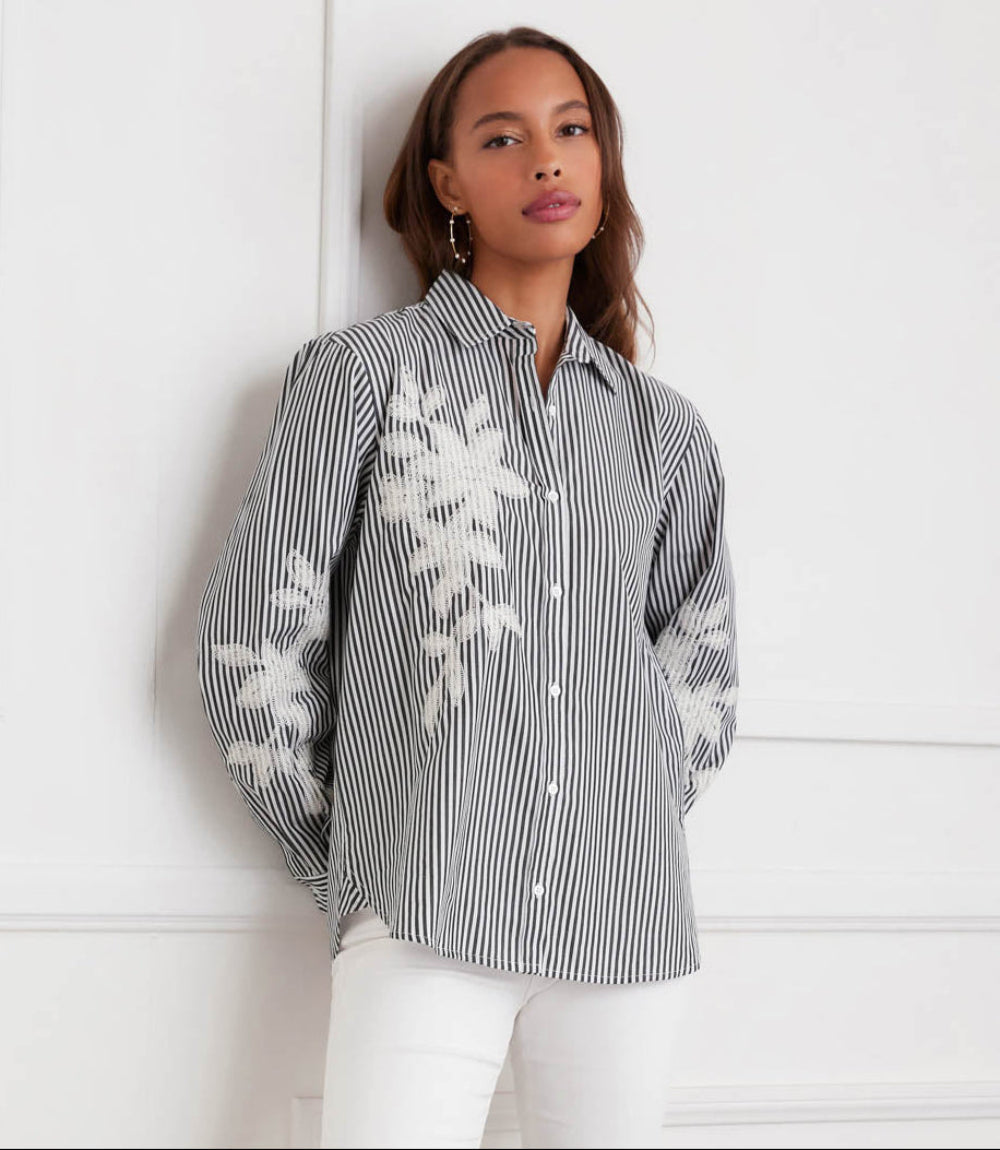 Long Sleeve Stripe Embroidered Shirt