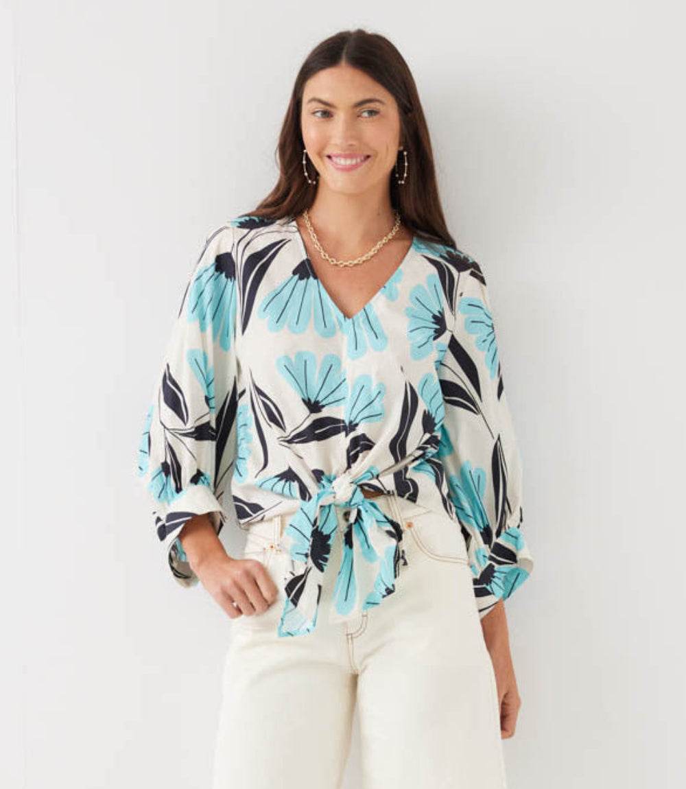 Blouson Sleeve Tie-Front Top