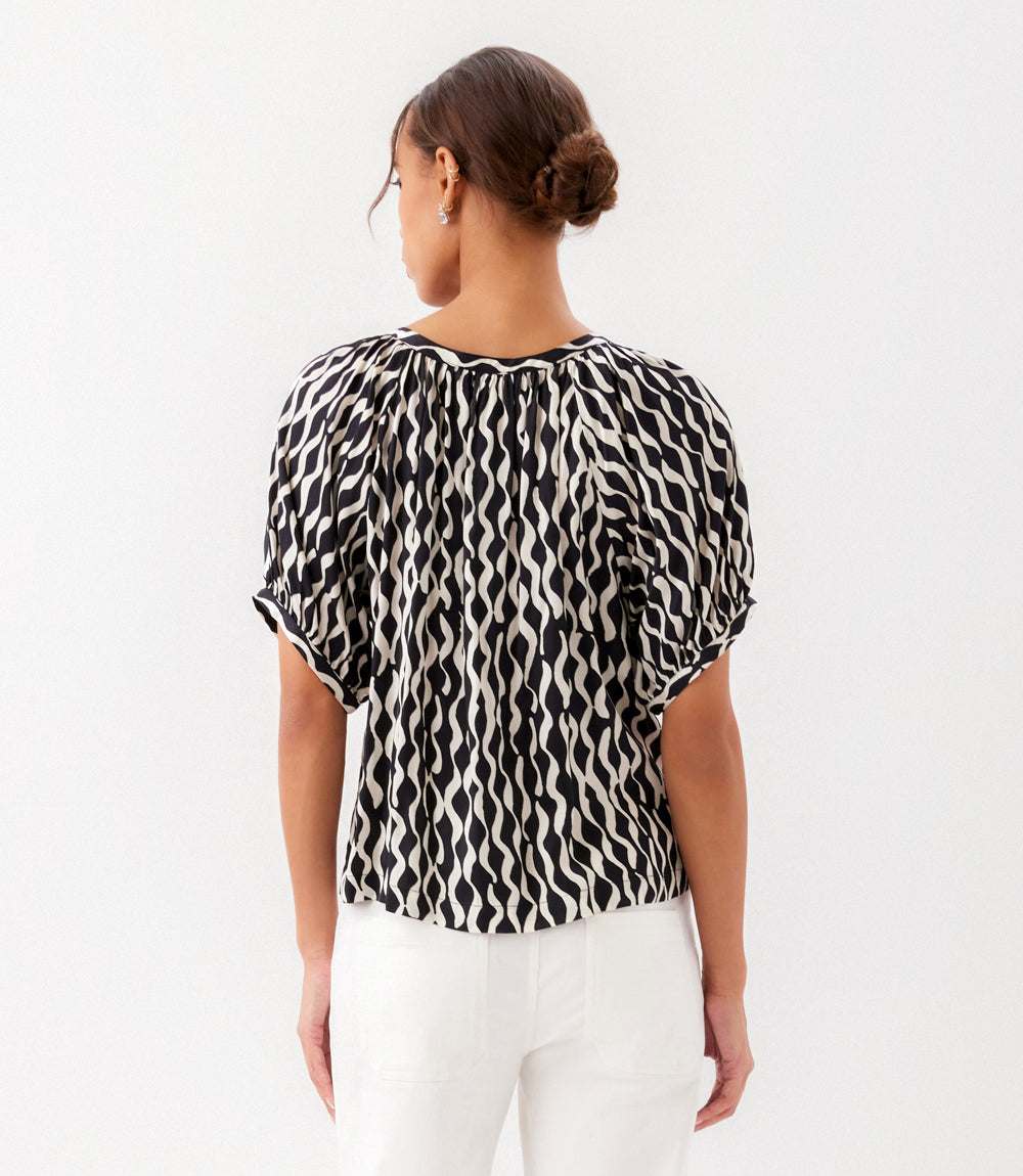 Satin Short Sleeve Peasant Top