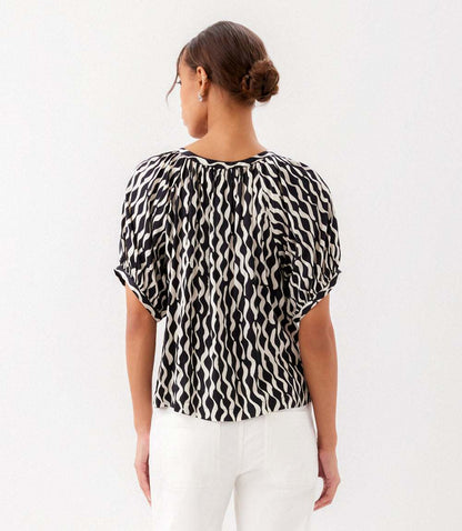 Satin Short Sleeve Peasant Top