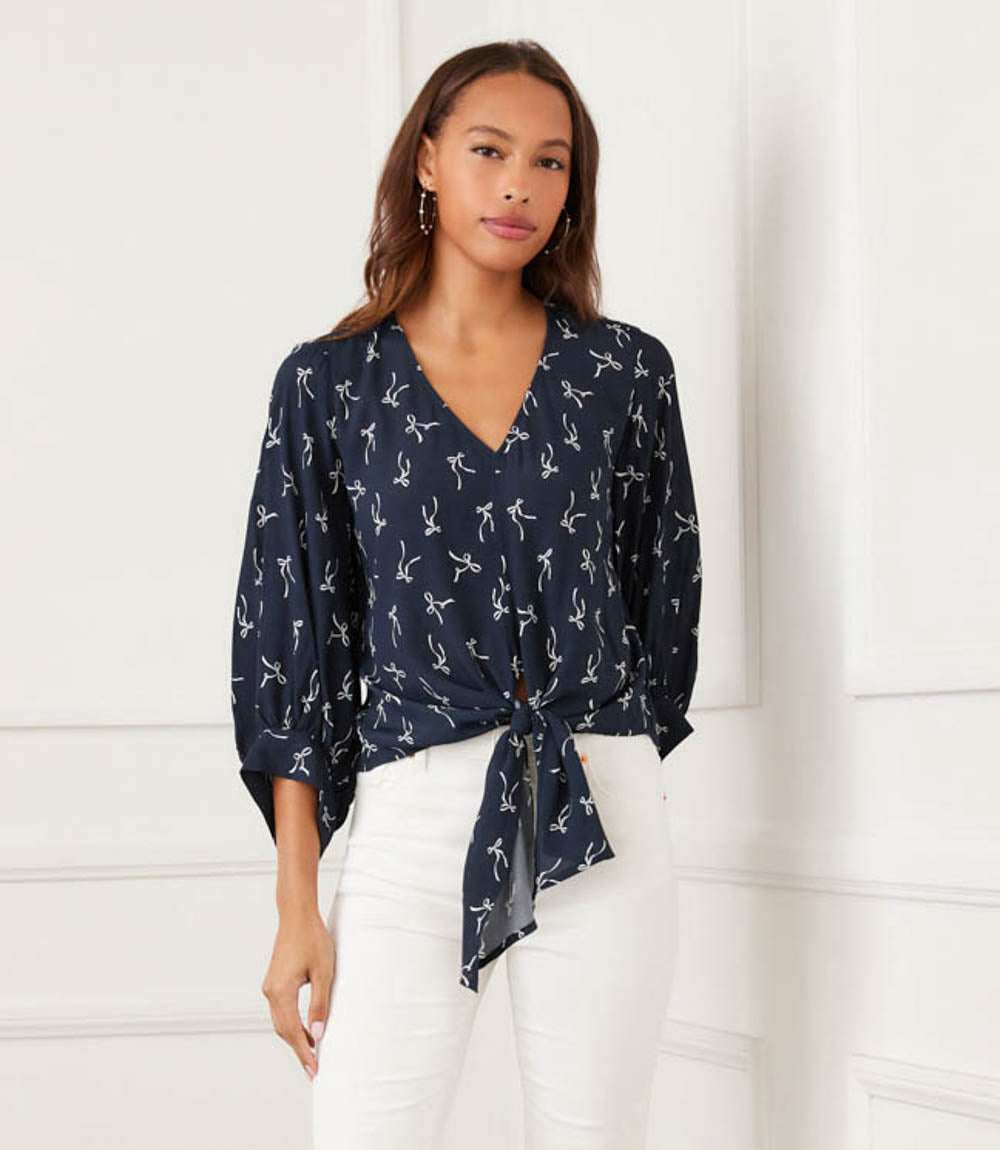 Blouson Sleeve Tie-Front Top