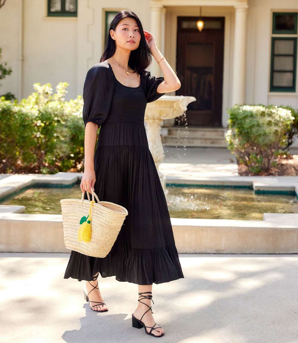 Blouson Sleeve Smocked Midi Dress