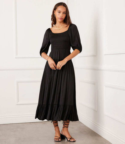 Blouson Sleeve Smocked Midi Dress