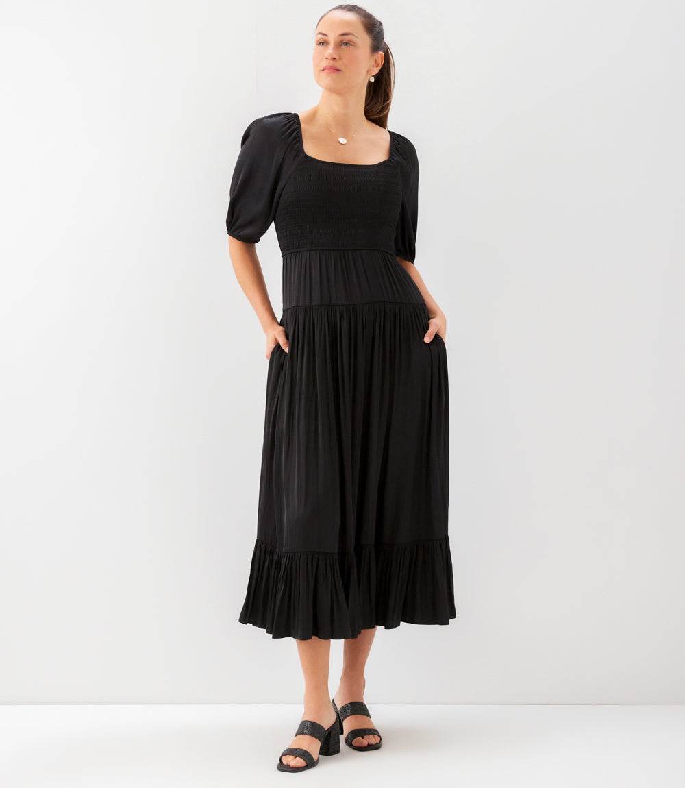 Blouson Sleeve Smocked Midi Dress