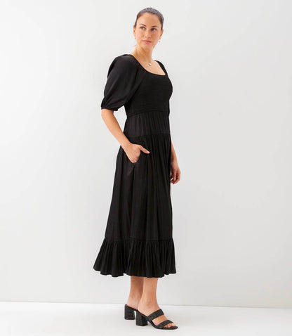 Blouson Sleeve Smocked Midi Dress