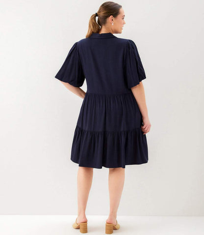 Plus Size Puff Sleeve Tiered Shirtdress