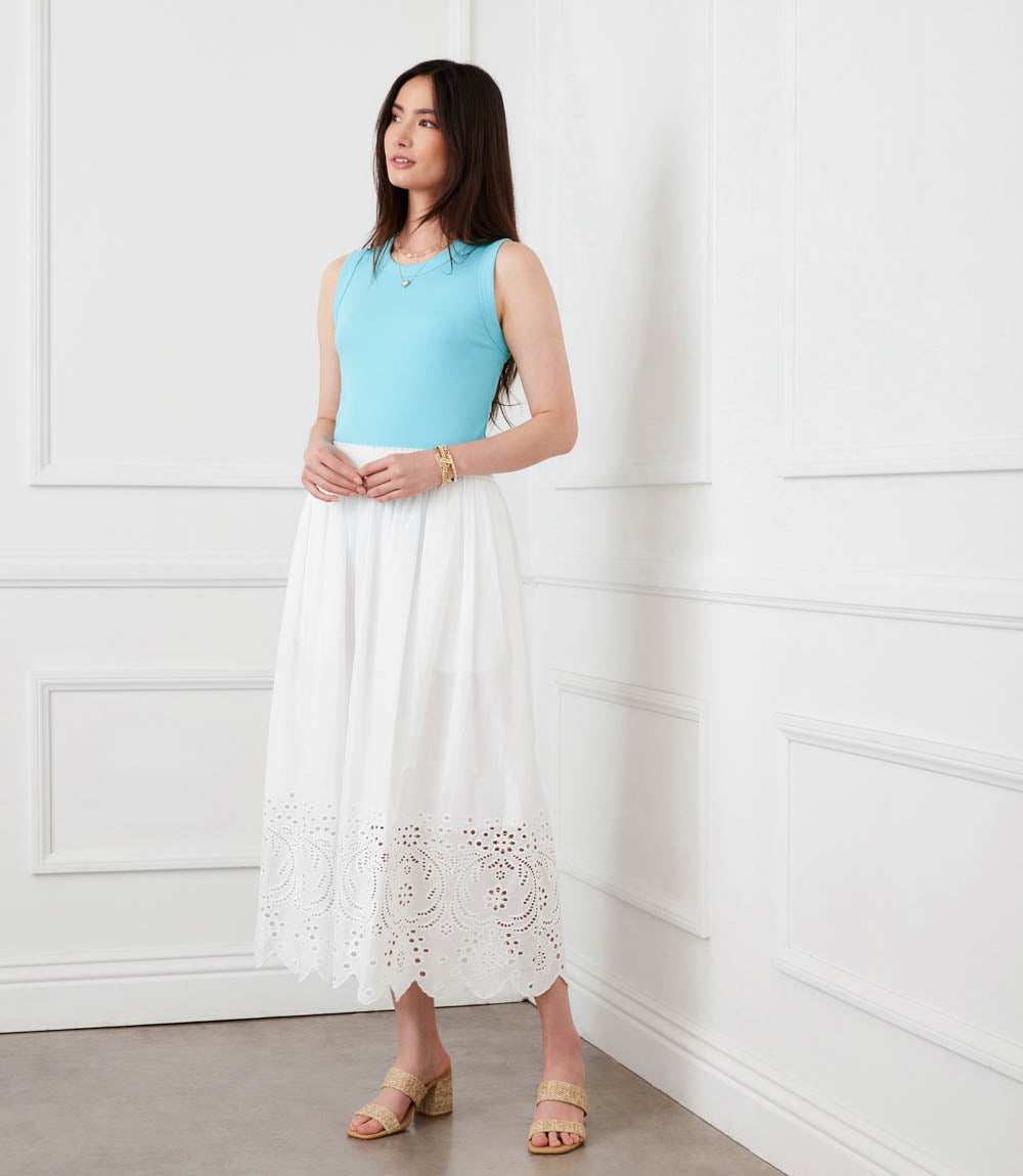 Cut-Out Embroidery Midi Skirt