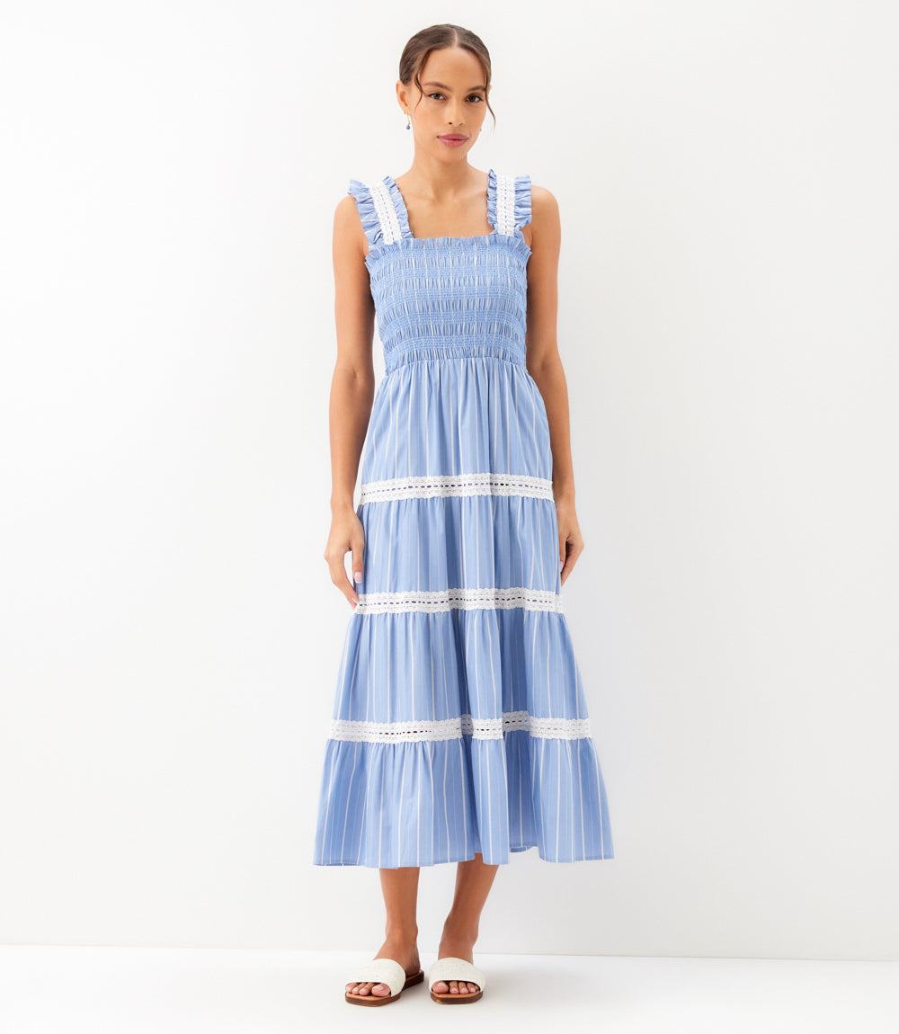 Stripe Sleeveless Tiered Midi Dress