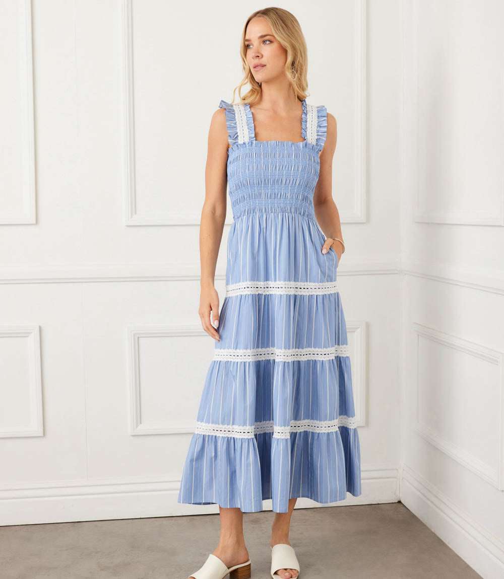 Stripe Sleeveless Tiered Midi Dress