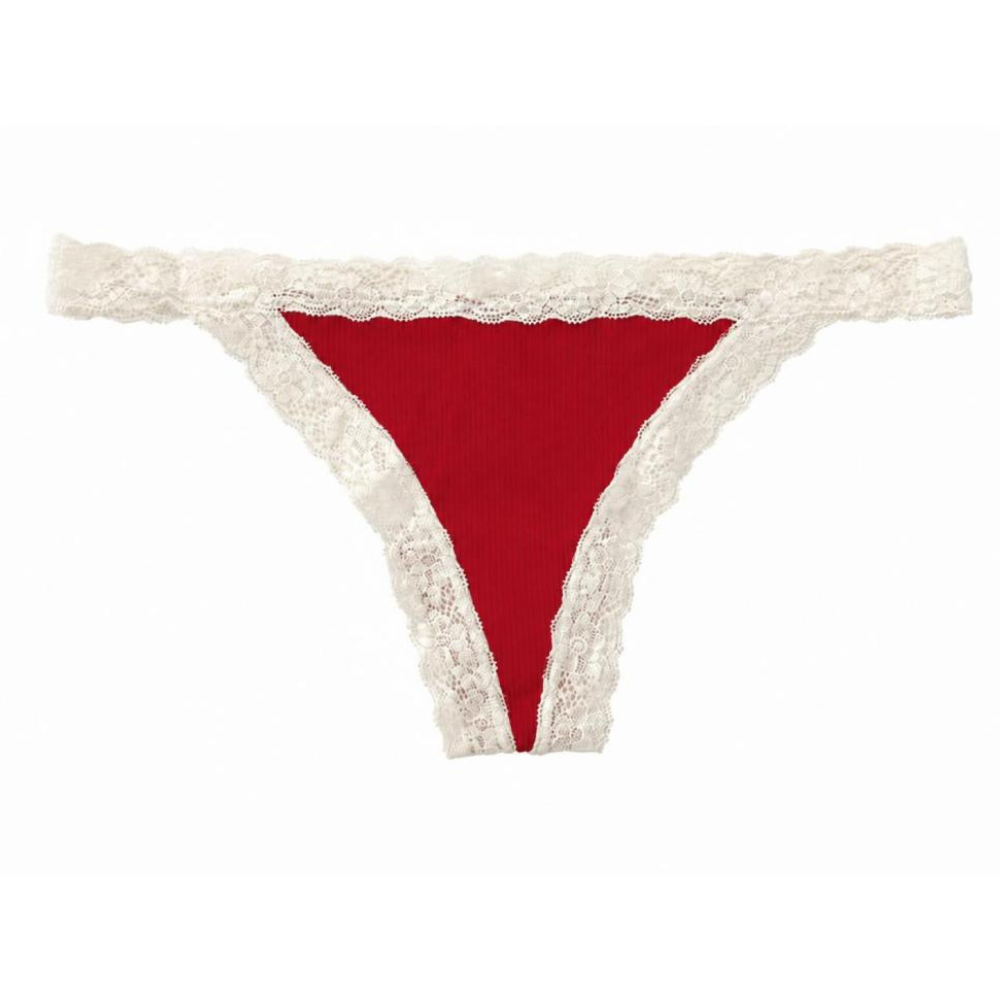 Rib Modal Thong with Contrast Lace, XS-2X