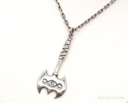 Vintage Large Battle Axe Sterling Silver Necklace
