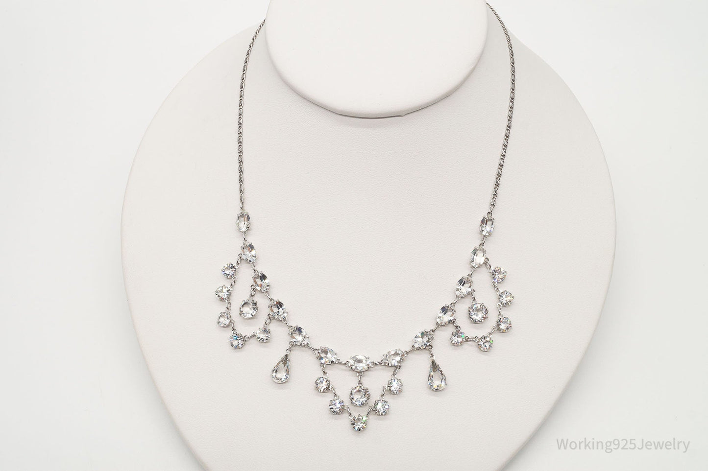 Antique Crystal Sterling Silver Necklace 16"