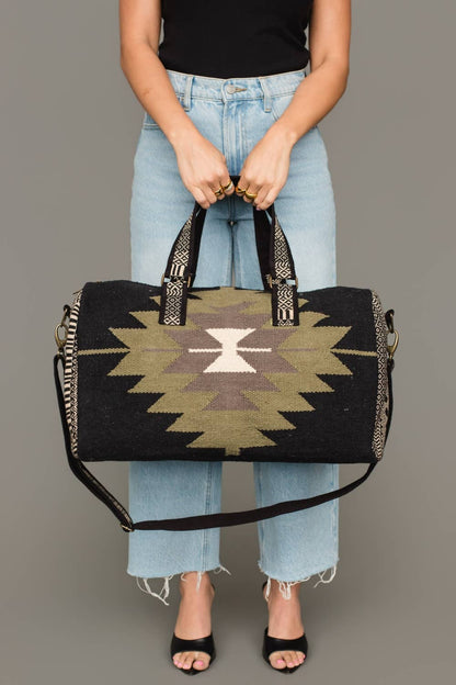 Black, Olive, Gray & Cream Western Duffel