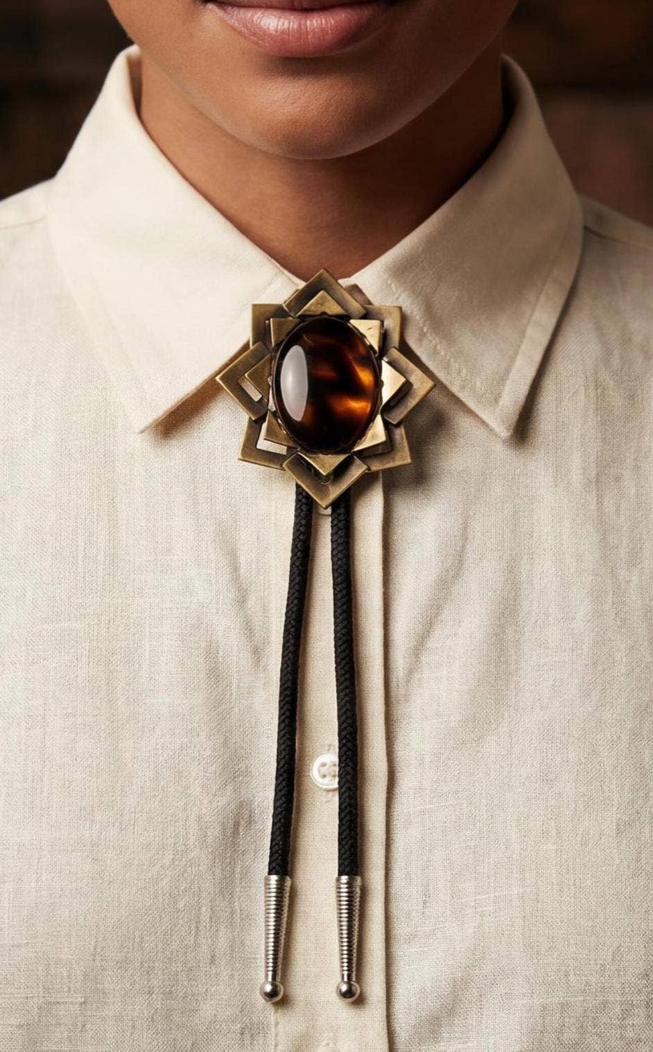 Geometric Amber Stone Bolo Tie