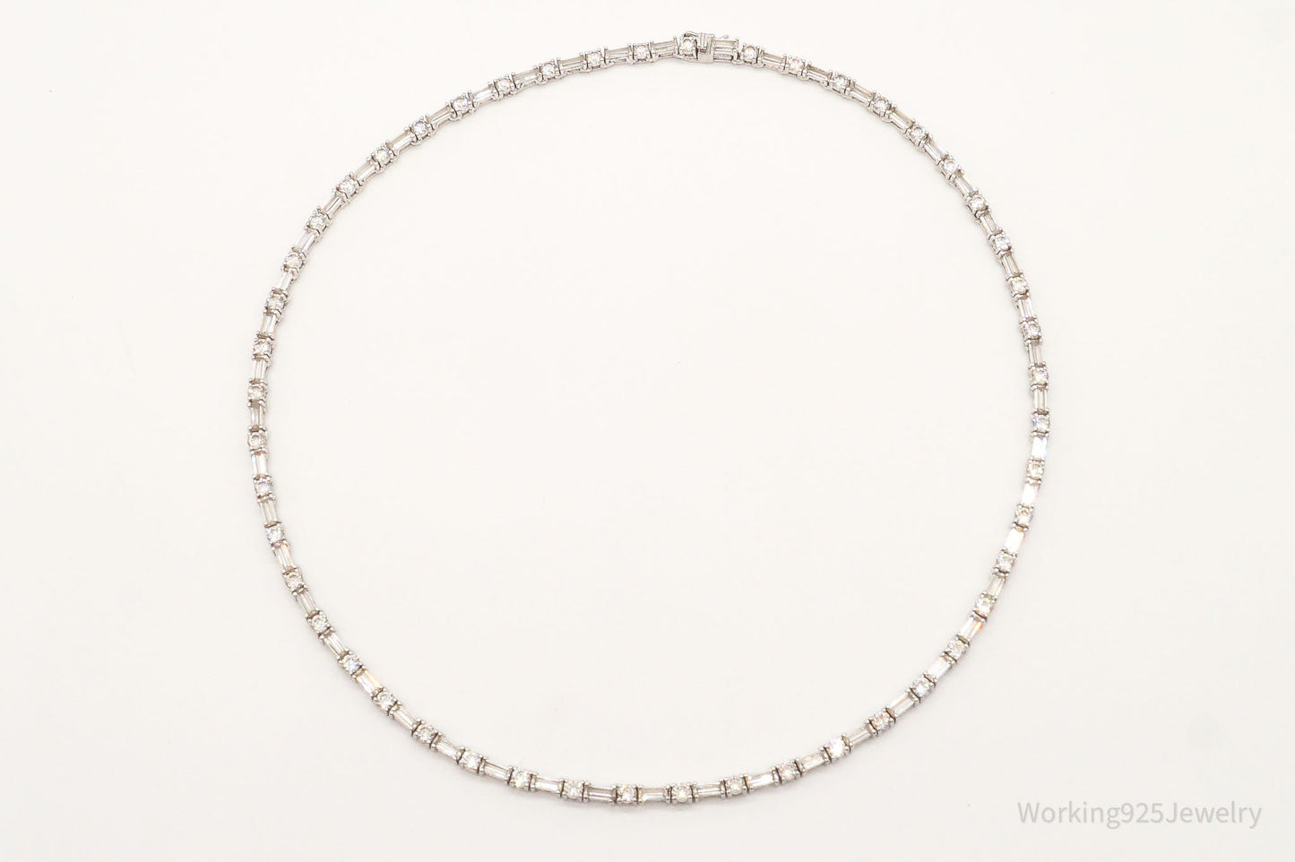 Vintage Cubic Zirconia Platinum Clad Sterling Silver Necklace 16"