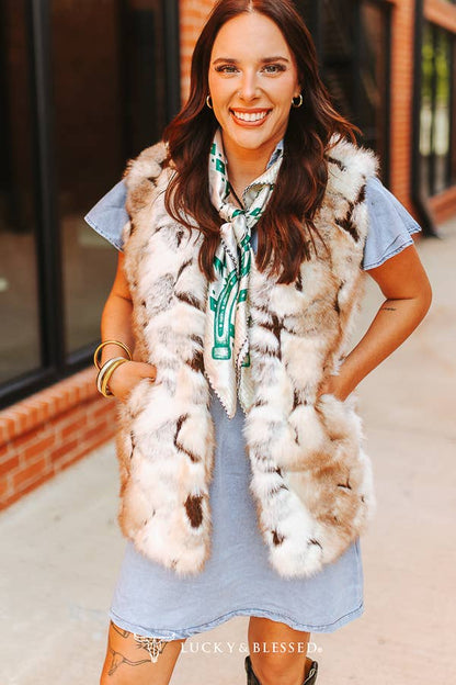 Brown Cream Fur Sleeveless Statement Vest