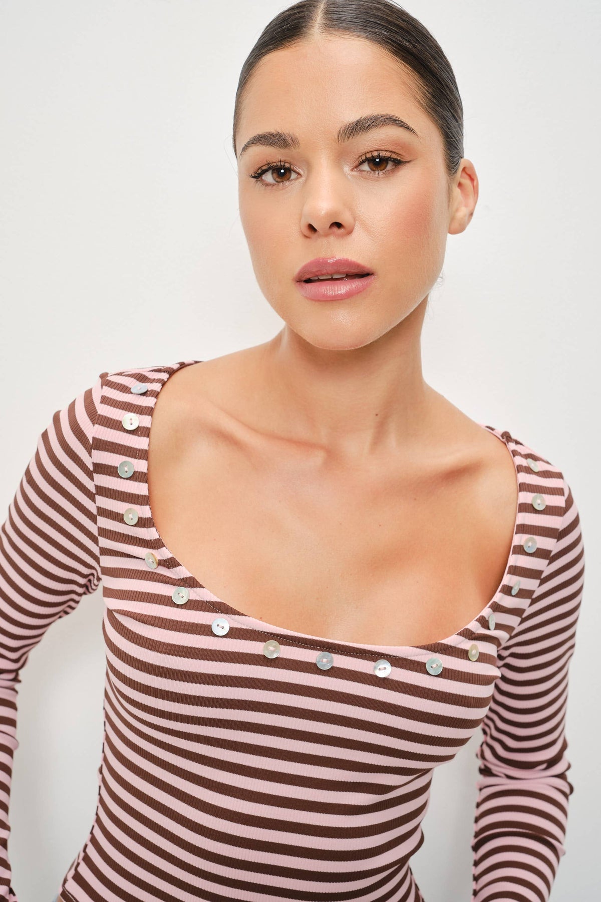 RAINEY BUTTON DETAIL STRIPED TOP