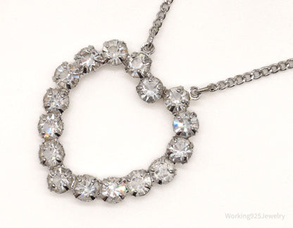 Antique Crystal Heart Sterling Silver Necklace 16"