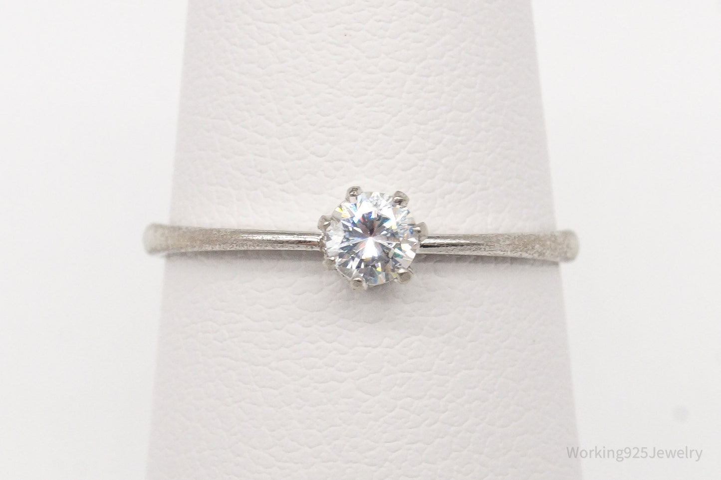 Vintage Cubic Zirconia Sterling Silver Ring - Size 6.75