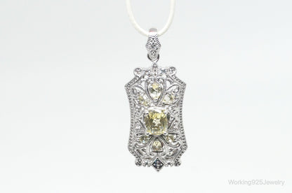 Vintage Art Deco Cubic Zirconia Peridot Sterling Silver Necklace Pendant