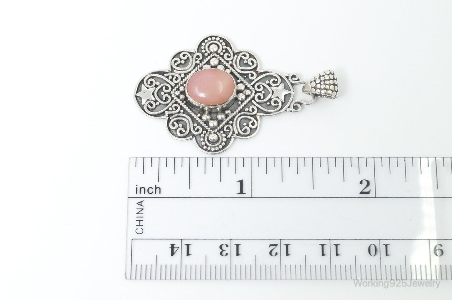 Vintage Pink Gemstone Bali Style Sterling Silver Dangle Pendant