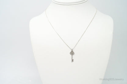 Large Designer Cubic Zirconia Key Sterling Silver Necklace
