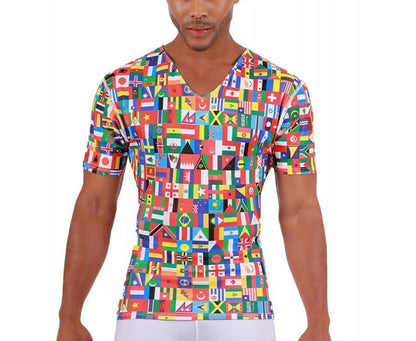 Insta Slim I.S.Pro USA Flags Activewear Short Sleeve V-Neck - 5VAT001