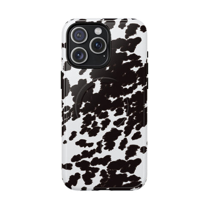 Cow Print Tough Magnetic Phone Case — Black & White Protective MagSafe Cover
