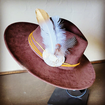 **Boho Western Hat w/ Choice of Feather Hat Band-Brown 982d