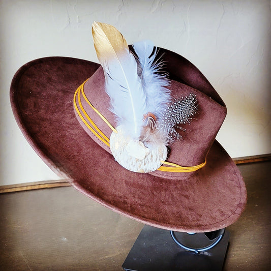 **Boho Western Hat w/ Choice of Feather Hat Band-Brown 982d
