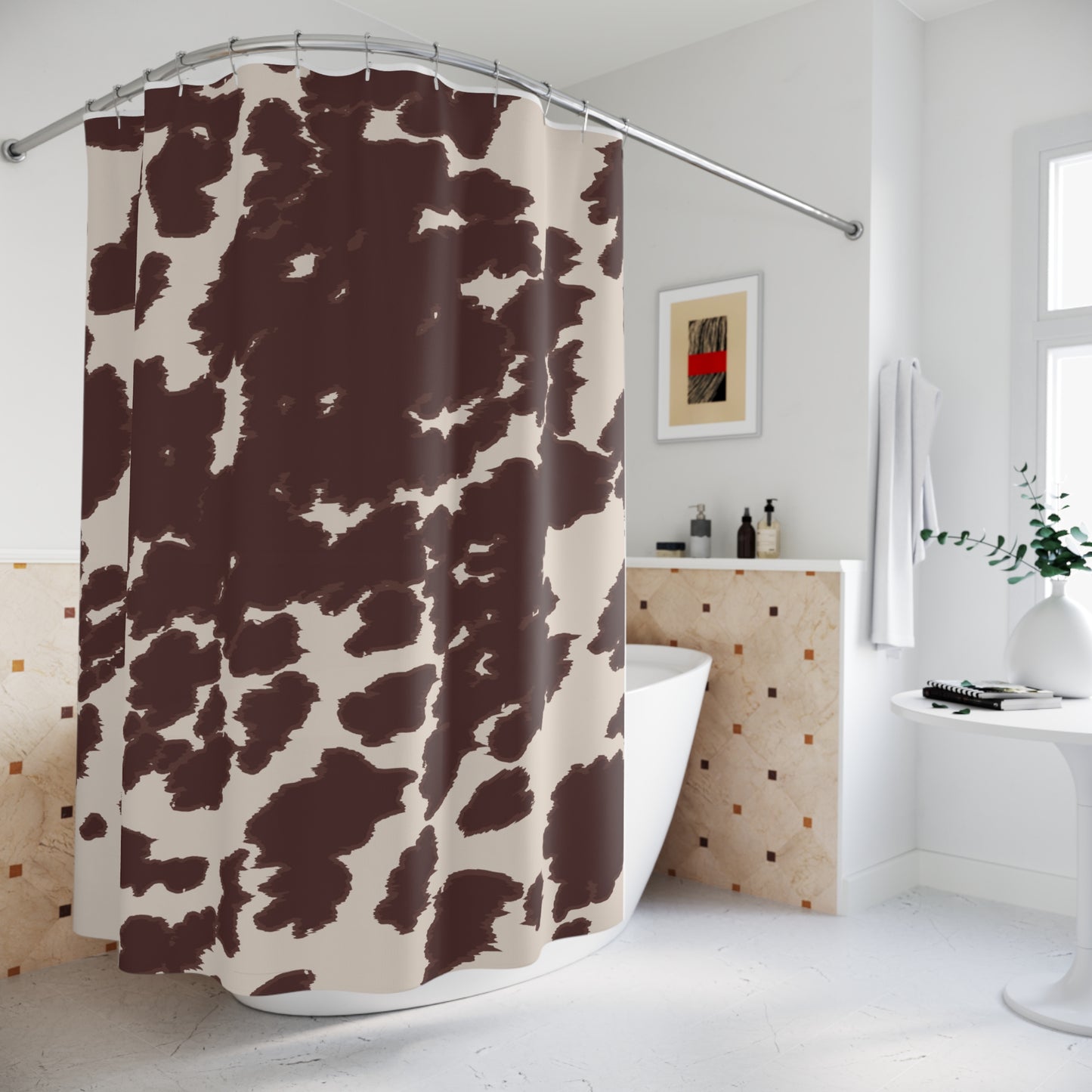 Chic Cow Print Shower Curtain, Farmhouse Decor, Bathroom Accessories, Rustic Home Style, Modern Cow Print Design, Gift for Animal Lovers