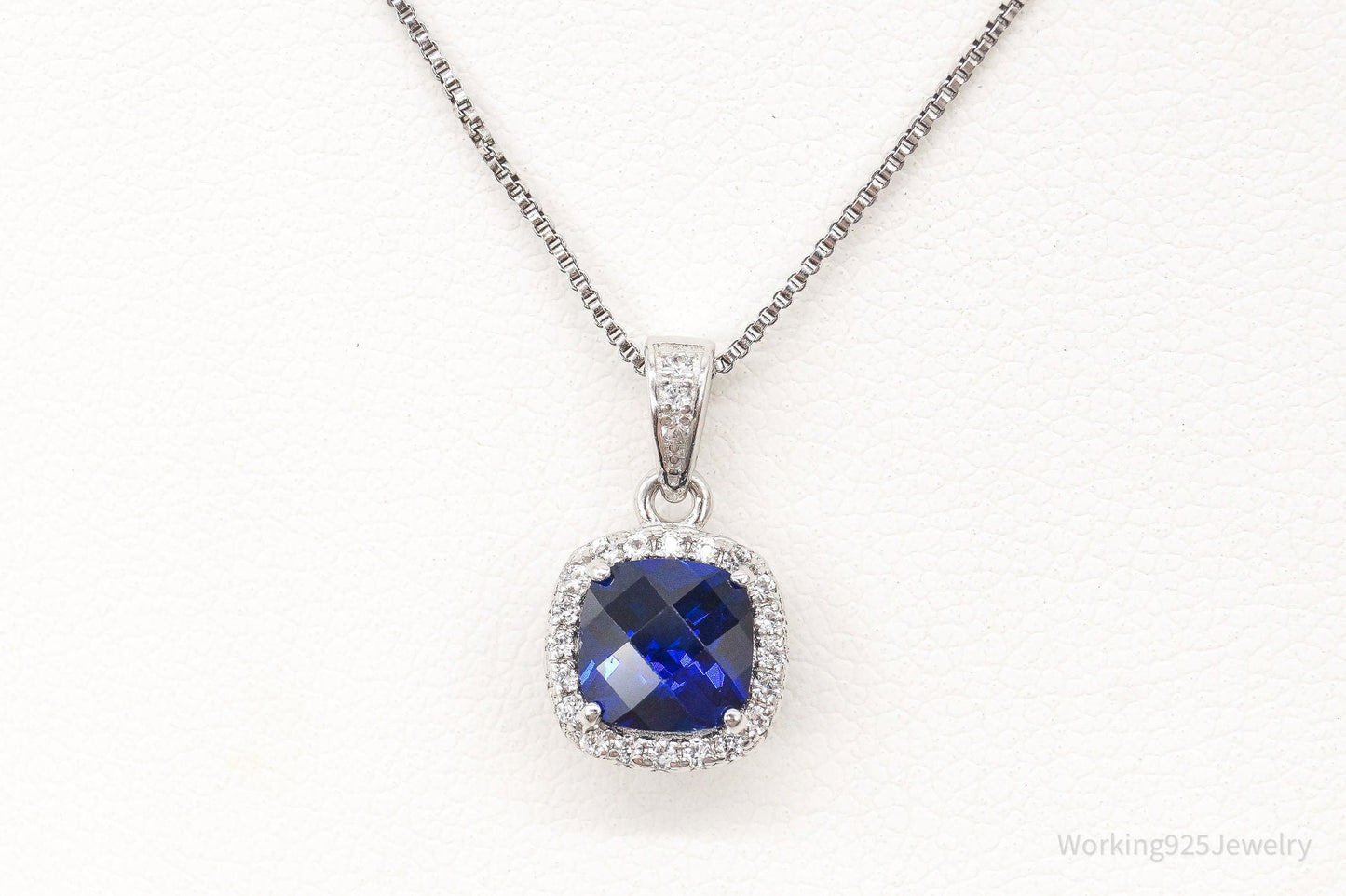 Blue Lab Sapphire Cubic Zirconia Sterling Silver Necklace