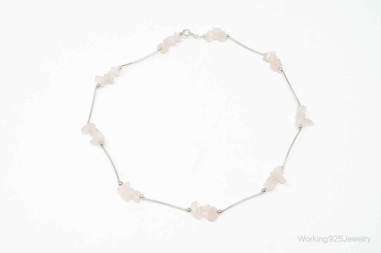 Vintage Rose Quartz Bead Sterling Silver Necklace