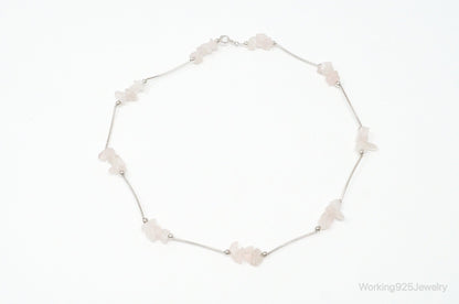 Vintage Rose Quartz Bead Sterling Silver Necklace