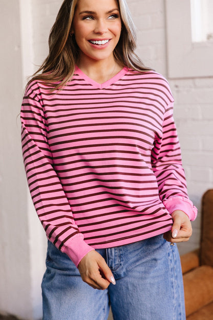 Novalee Stripe Drop Shoulder Long Sleeve Top