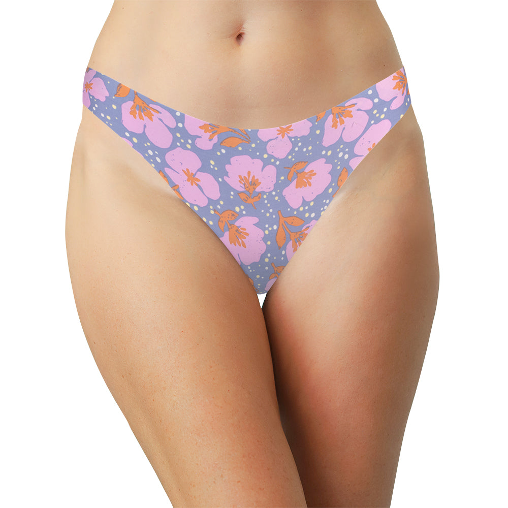 Purple Floral No Show Laser Cut Thong