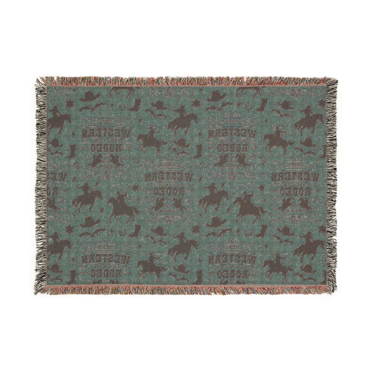 Western Rodeo Woven Blanket — Cowboy Silhouette Throw