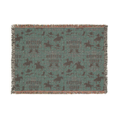 Western Rodeo Woven Blanket — Cowboy Silhouette Throw