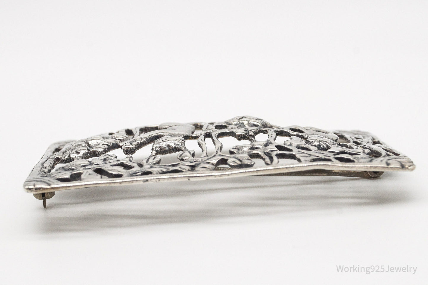 Large Rare Antique Wine Harvest / Making Wine Sterling Silver Brooch Pin