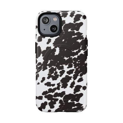 Cow Print Tough Magnetic Phone Case — Black & White Protective MagSafe Cover