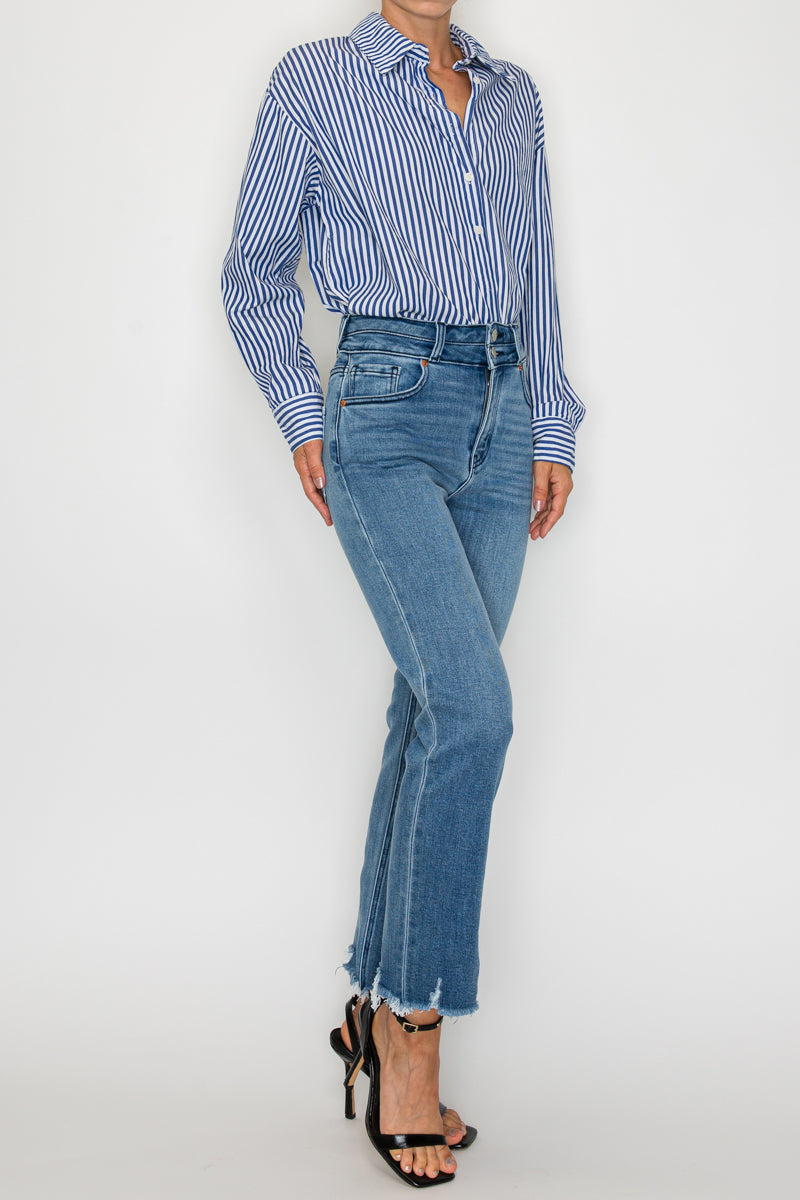 Altitude Heights Corset Double Waistband Straight Frayed Hem Jeans