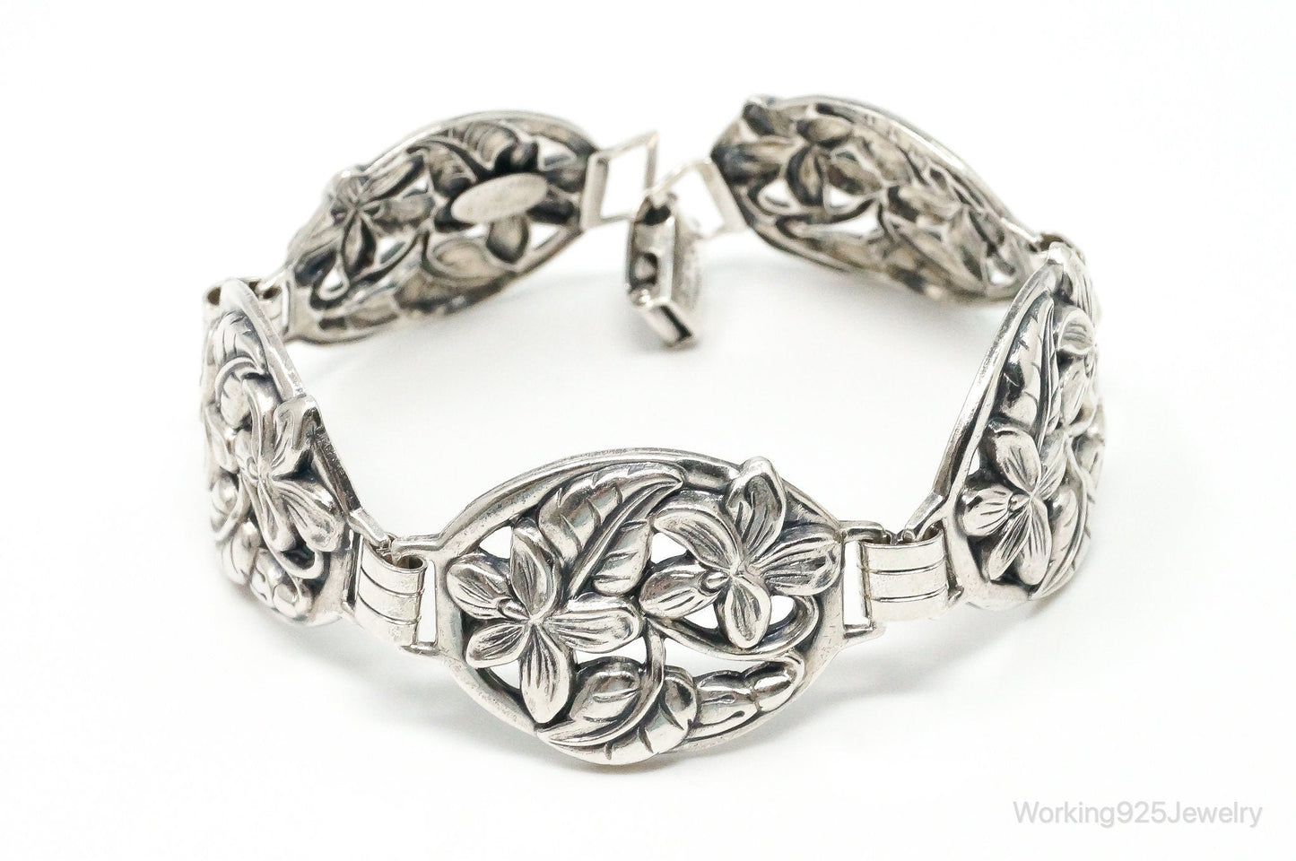 Vintage Designer Danecraft Floral Panels Sterling Silver Bracelet