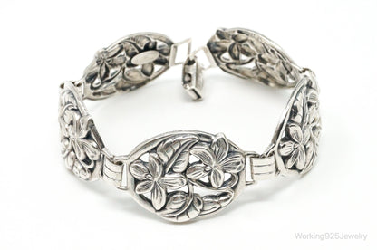 Vintage Designer Danecraft Floral Panels Sterling Silver Bracelet