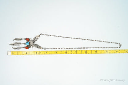 VTG Native American Richard Begay Turquoise Coral Sterling Silver Necklace