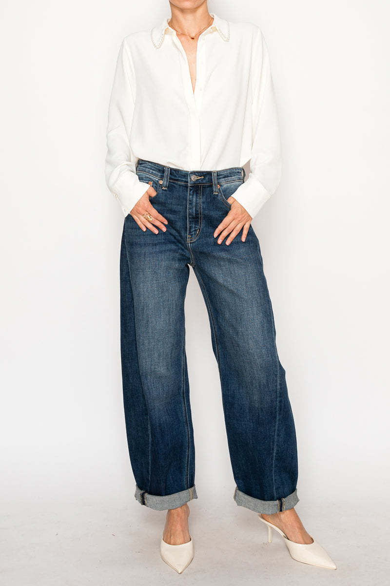 MARGAUX RELAXED TAPERED DARK WASH BARREL JEANS