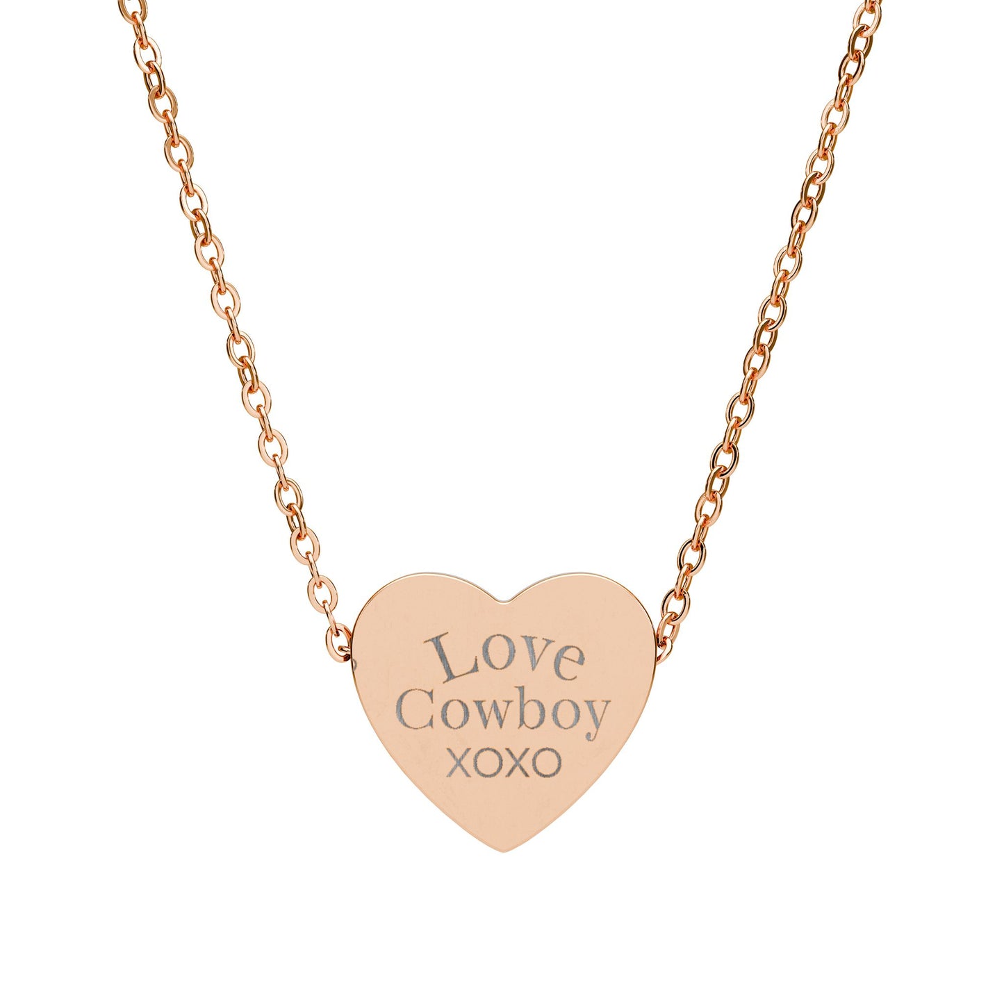 Love Cowboy XOXO - Engraved Heart Necklace - Personalized Love Jewelry