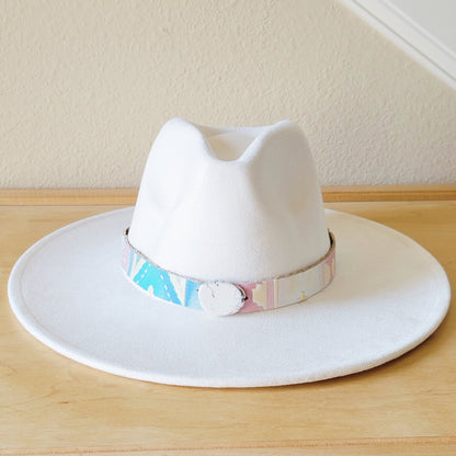 **Pastel Navajo Embossed Leather Hat Band w/ Turquoise Slab 950p