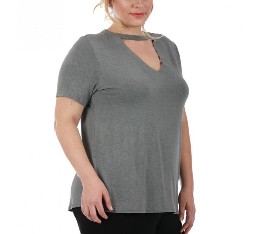 Short Sleeve Top W/Front V-Cutout 3531906C
